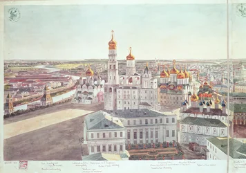 Panorama di Mosca, dettaglio delle cattedrali del Cremlino, 1819